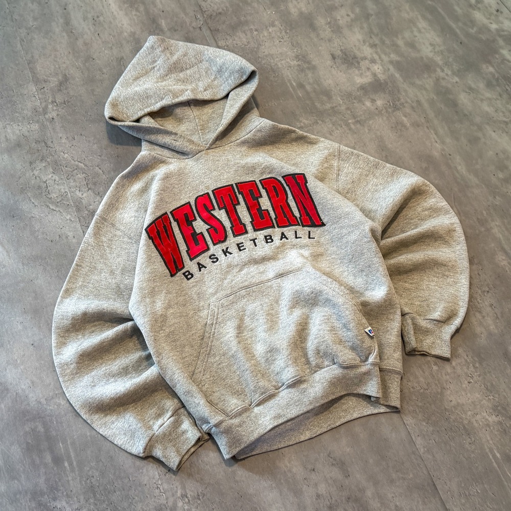 Vintage VTG Y2K 2000's 00's Western Basketball Grey Pullover Graphic Hoodie